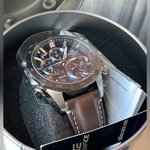 G-SHOCK
Men's Solar Analog-Digital Edifice Brown Leather Strap Watch 48.1mm